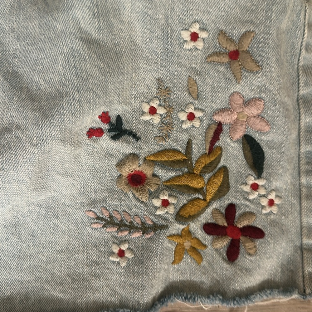 Garage Floral Embroidered Denim Mini Skirt Light Wash Y2K Size M - Picture 3 of 7